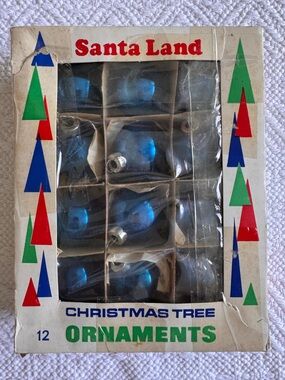 VTG MCM Santa Land Blue Christmas Tree Ornaments - Set of 12